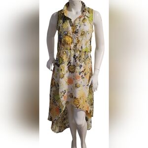 Fun & Flirt Dress High-Low Medium Floral Top Button Sheer Back Sleeveless